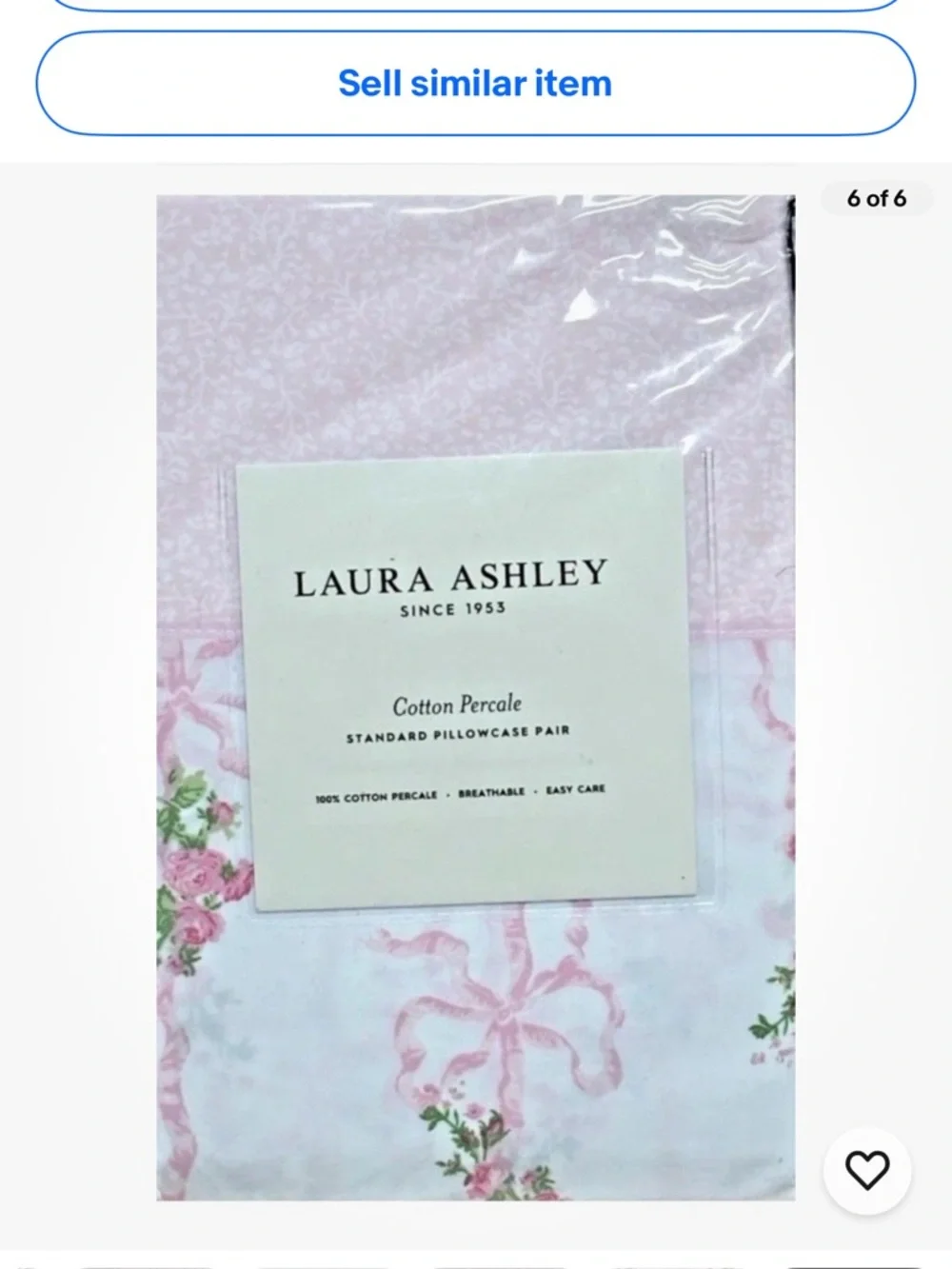 Laura Ashley~Pillowcase Pair~ Pink Floral Ribbon 100% Cotton Percale Standard